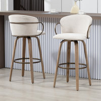 Set of 2 Bette Beige Washed Woven Fabric Swivel Bar Stool with Wood Legs and Copper Iron Arms by Corrigan Studio