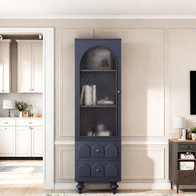 Tall Storage Display Cabinet With Tempered Glass Door, Two Drawers And An Adjustable Shelf by Charlton Home