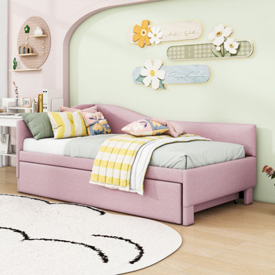 Twin Upholstered Daybed with Backrest and Twin Pop Up Trundle by Lark Manor