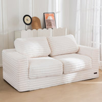 62" Bean Bag Sofa Faux Fur Upholstered Loveseat Floor Sofa With Pillows by Mercer41