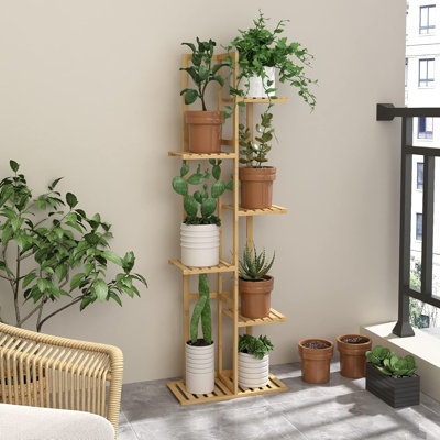 Bamboo Plant Stand 6-Tier Shelf Rack For Indoor Outdoor Use, Multi-Purpose Display Holder For Plants, Books, Decor In Living Room, Patio, Balcony by Ebern Designs