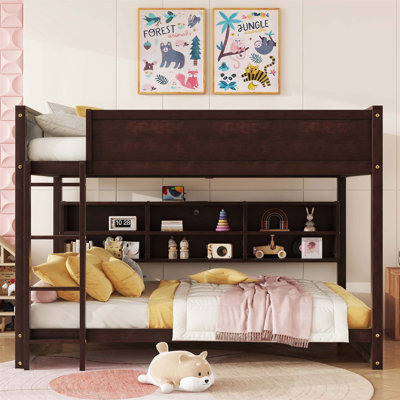 Bunk Bed With Built-In Storage Cabinets,Charging Station,Ladder,Safety Guardrails,Solid Pine Wood Bunk Bed by Harriet Bee