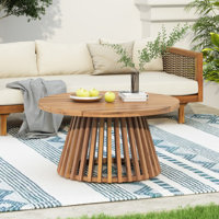 31.5" W Round Acacia Wood Patio Coffee Table, Sturdy  Distinctive Base Patio Sofa Table by Ebern Designs