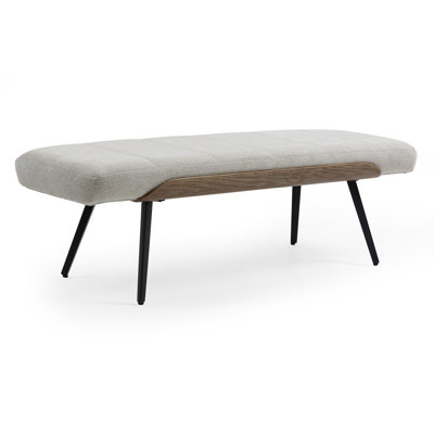 Bevin Beige Washed Woven Fabric Bench with White Washed Wood Accents and Black Iron Legs by George Oliver