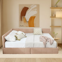 Modern Upholstered Queen Daybed with Drawers and Backrest for Bedroom or Guest Room