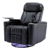 270° Power Swivel Recliner,Home Theater Seating With Hidden Arm Storage And Led Light Strip,Cup Holder,360° Swivel Tray Table,And Cell Phone Holder,S by Orren Ellis