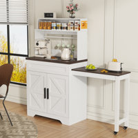 Coffee Bar Cabinet With Magnetic Note Zone, Extendable Kitchen Sideboard Cabinet With Adjustable Shelves, White Wine Bar Cabinet For Dining Room