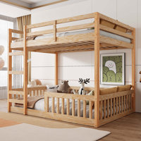 Full over Full Wood Bunk Bed with Ladder and Guardrails by Harriet Bee