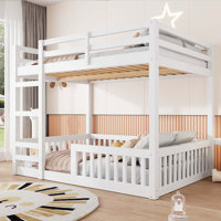 Full over Full Wood Bunk Bed with Ladder and Guardrails by Harriet Bee
