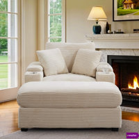 Bedri 42.12" W Corduroy Upholstered Chaise Lounge Sofa with Handrail storage,Movable ottoman,Cupholders. by Wade Logan