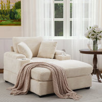Alhertine 41.85" Wide Corduroy Upholstered Chaise Lounge with Cup Holders,Arm Storage,Throw Pillows by Latitude Run