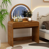 39" Makeup Vanity Dresser Table With Drawer And Touch Screen Lighted Mirror by Latitude Run