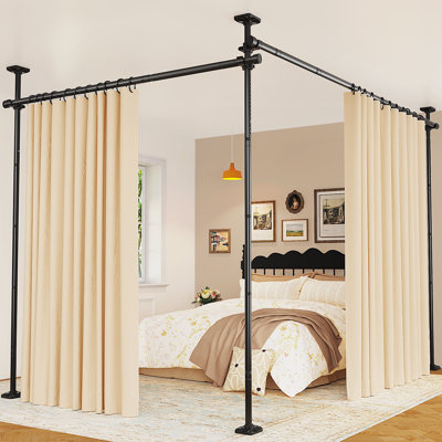 Room Divider for Room Separation, Tension Curtain Rods No Drilling, Adjustable Temporary Privacy Wall Divider, Heavy Duty Freestanding Space Partition