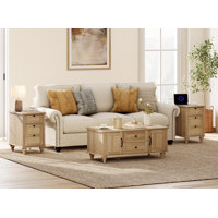 3 Piece Living Room Table Set - Including One Coffee Table & Two Rattan Side Tables, Oak by Alcott Hill