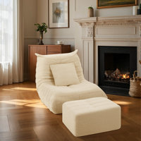 Bean Bag Chair with Ottoman Lazy Floor Sofa Couch for Adults and Kids, Fireside Chair with Ergonomic Design, Memory Foam Lounge Chair for Living Room by Trule