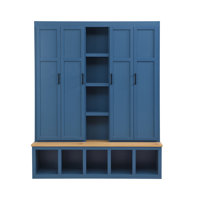 Blue Farmhouse 62.9"W Hall Tree with 6 Hooks, Bench & Shoe Cabinet by Red Barrel Studio
