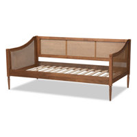 Ogden Mid-Century Modern Walnut Brown Finished Wood and Synthetic Rattan Twin Size Daybed by Bayou Breeze