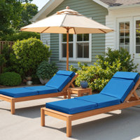 21in 2 Pcs Chaise Lounge Cushions Outdoor, Waterproof Furniture Cushions With Removable Cover, Beige/Blue by Latitude Run