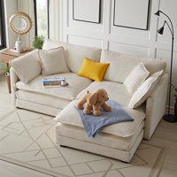 L-Shaped Chenille Sectional Sofa with Ottoman - 2-Seater Loveseat for Small Spaces, Breathable Fabric & Easy Assembly by Latitude Run