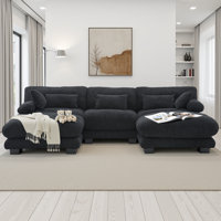U-Shaped Velvet Sectional Sofa with 2 Ottomans - 5-Seater Plush Cloud Sofa with Bolster Pillows & 1000LB Capacity, Modular Design by Mercer41