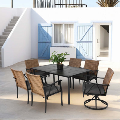 7 Piece Patio Dining Set ,Outdoor Wicker Furniture Set For Backyard Garden Deck Poolside by Red Barrel Studio