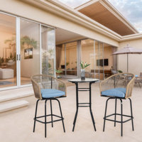 3Pcs Outdoor Bar Height Patio Set - 2 X Swivel Bar Chairs , 1 X Round Bar Table