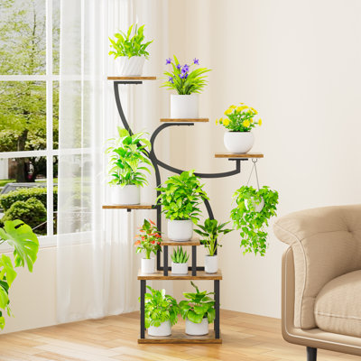 47" Corner Plant Stand for Indoor Plants, 7 Tiered Tall Plant Shelf Indoor Flower Stand, Plant Rack Holder for Living Room, Balcony, Garden, Patio by 17 Stories
