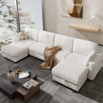 6 Seat Extra Large Modular Sectional Sofa With Luxurious Corduroy Upholstery, Modern Oversized Convertible U & L Shaped Sectional Couch With Deep Seat by Latitude Run
