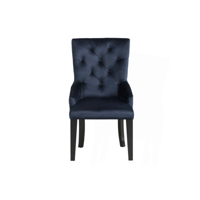 Dark Navy Velvet & Black Finish Side Chair by House of Hampton