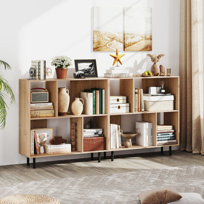 2PCS 4 Cubby Open Bookcase 3-Tier Freestanding Bookshelf w/ Detachable Metal Legs