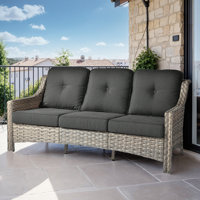 3 - Person All Weather Patio Furniture Sofa , Outdoor Wicker Rattan High Back Sofa With Cushions by Winston Porter