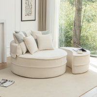 47.63" W Chenille Upholstered Round Lazy Chaise Lounge Sofa With 5 Throw Pillows And Ottoman by Latitude Run