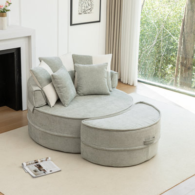 47.63" W Chenille Upholstered Round Lazy Chaise Lounge Sofa With 5 Throw Pillows And Ottoman by Latitude Run