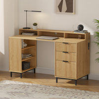 55" Fluted Executive Office Desk With Storage Shelf & File Drawer by Latitude Run
