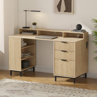 55" Fluted Executive Office Desk With Storage Shelf & File Drawer by Latitude Run