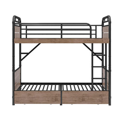 Twin XL Over Twin XL Metal Bunk Bed With LED, Charging & Two Storage Drawers by Mason & Marbles