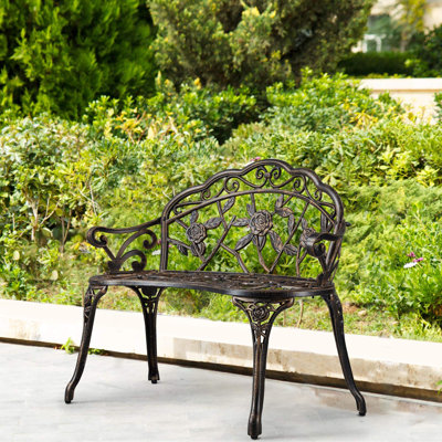 Patio Garden Bench Park Metal Rose Outdoor Benches by Astoria Grand