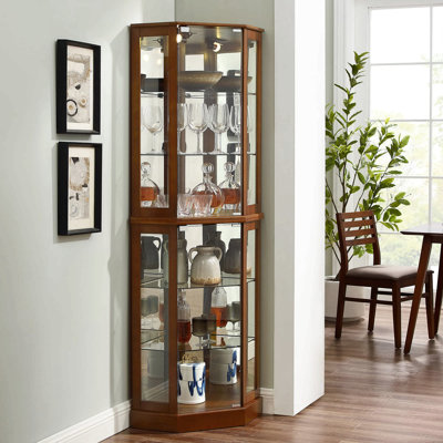 6 Shelf Corner Curio Display Cabinet With Lights, Mirrors And Adjustable Shelves (E26 Light Bulb Not by Lark Manor