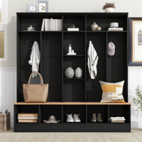 Wide Design Hall Tree Wardrobe Closet & Cabinet - Functional Clothes Storage With 8 Hooks For Entryways by Latitude Run