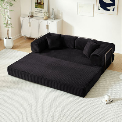 Hartwig 80"W Convertible Folding Sofa Bed, Corduroy Upholstered King Size Foam Floor Couch