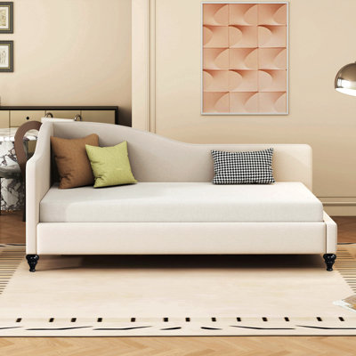 L-Shaped Linen Daybed, With Solid Wood Legs by Alcott Hill