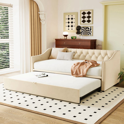 Twin Size Upholstered Daybed With Pop Up Trundle by Rosdorf Park