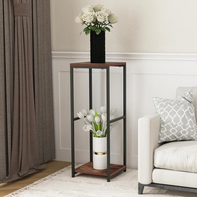 Plant Stand For Indoor, Tall Metal Shelf With Square Wooden Board, 2 Tier Display Rack For Multiple Plants, Tiered Flower Pot Holder For Corner Living by 17 Stories