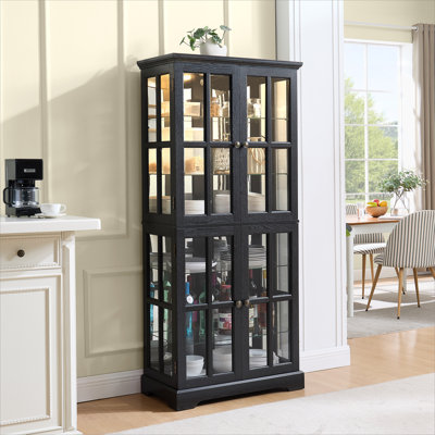 Curio Display Cabinet, Antique Display Cabinet with Glass Doors Adjustable Shelves for Collectibles Four Door Design Vintage Showcase for Home or Offi by Charlton Home
