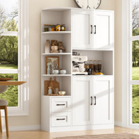 71" Farmhouse Kitchen Pantry Storage Cabinet with Doors & 4-Tier External Shelf, Tall Buffet Sideboard with Microwave Stand, Coffee Bar for Dining Roo by Winston Porter