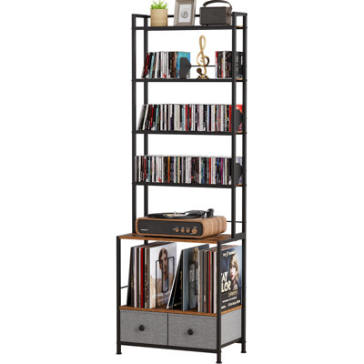 5-tier Dvd Organizer Shelf With Adjustable Book Stoppers, 15.7x11.8x56.5inches