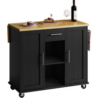 Rolling Kitchen Island Cart With Butcher Block Top – Portable Workstation With Storage Shelves & Locking Wheels by Ebern Designs