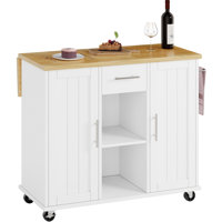 Rolling Kitchen Island Cart With Butcher Block Top – Portable Workstation With Storage Shelves & Locking Wheels