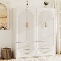 70.87"H Freestanding Wardrobe Armoire With Drawers, 4-Door Wardrobe Closet With Hanging Rods, White by Latitude Run