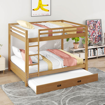 Bunk Bed With Ladder And Trundle, Solid Wood Bunk Bed For Kids Adults Teens Bedroom by Harriet Bee